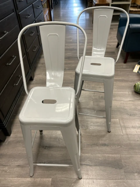 2 GREY METAL BAR STOOLS