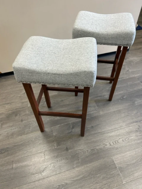 2 GREY UPHOL BACKLESS STOOLS