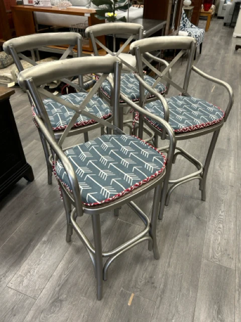 4 SILVER METAL STOOLS