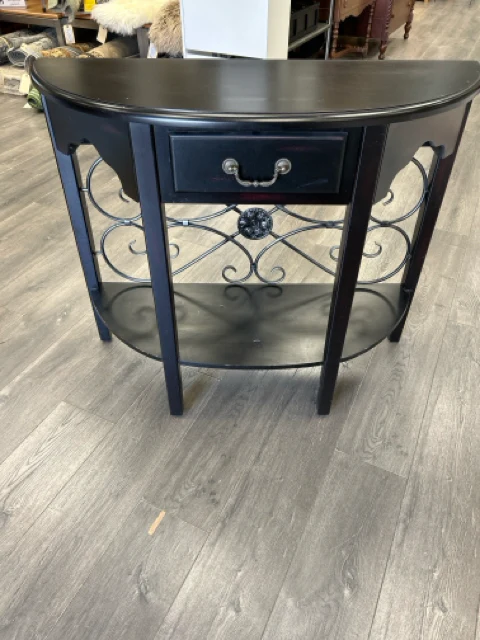 BLACK WOOD CRESCENT SOFA TABLE