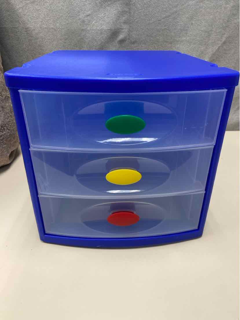 BLUE 3 DRAWER STORAGE BIN