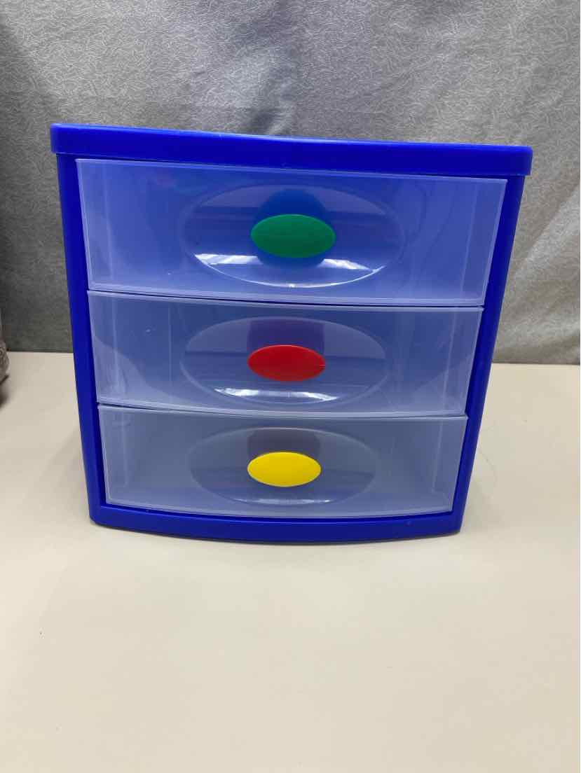 BLUE 3 DRAWER STORAGE BIN