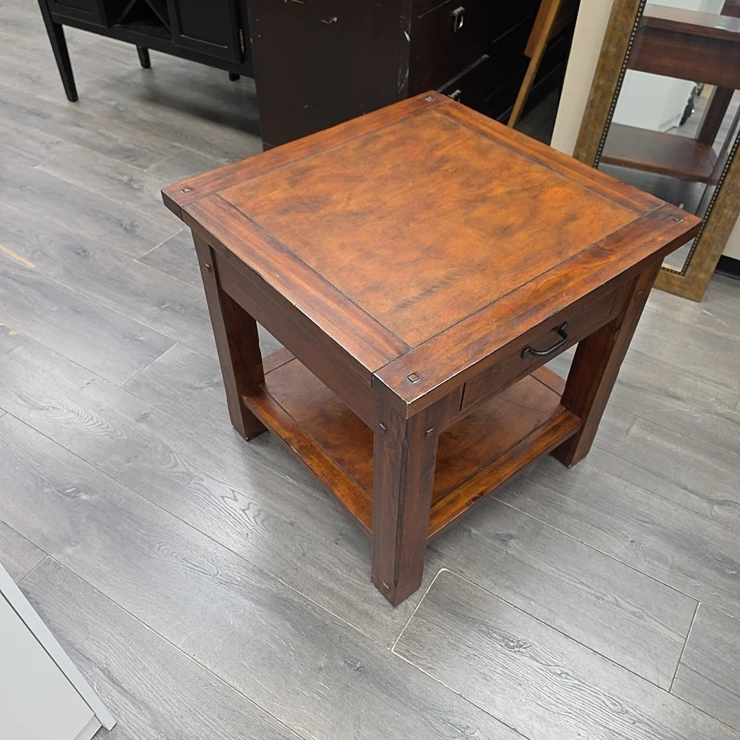 BROWN 1 DRAWER END TABLE - Image 3