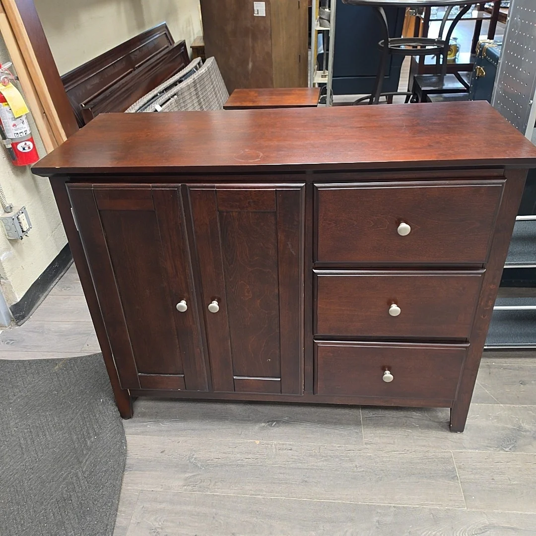 BROWN 3 DRAWER 1 DOOR CONSOLE