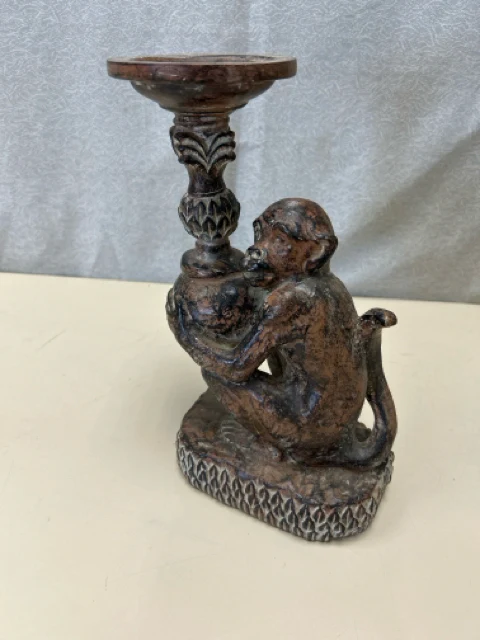 BROWN CERAMIC MONKEY CANDLE HOLDER