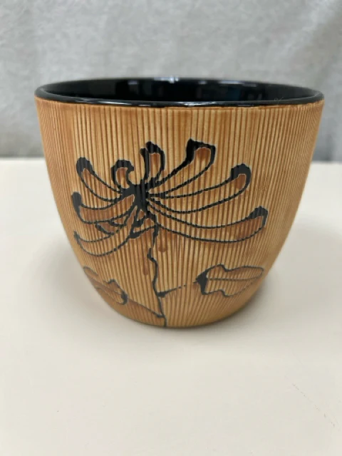 BROWN FLORAL CERAMIC PLANTER