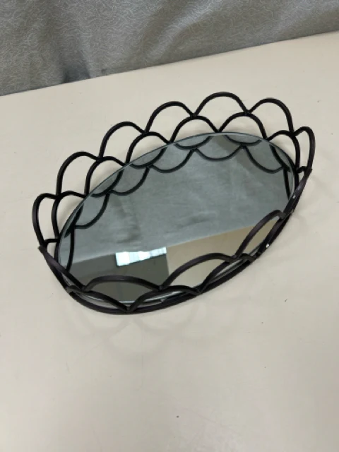 BROWN METAL MIRRORED OVAL TRAY