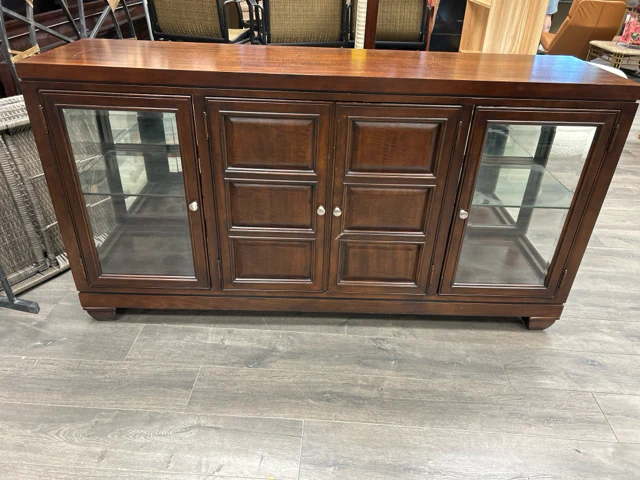BROWN WOOD & GLASS BUFFET