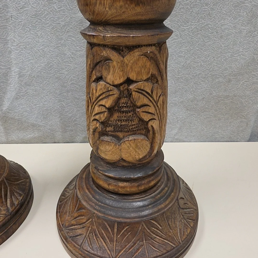 CARVED WOODEN CANDLE HOLDERS - Image 2