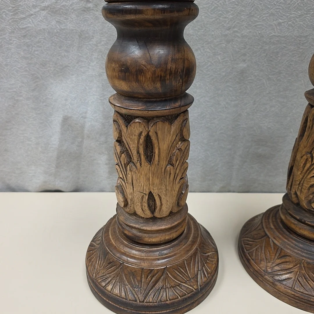 CARVED WOODEN CANDLE HOLDERS - Image 3