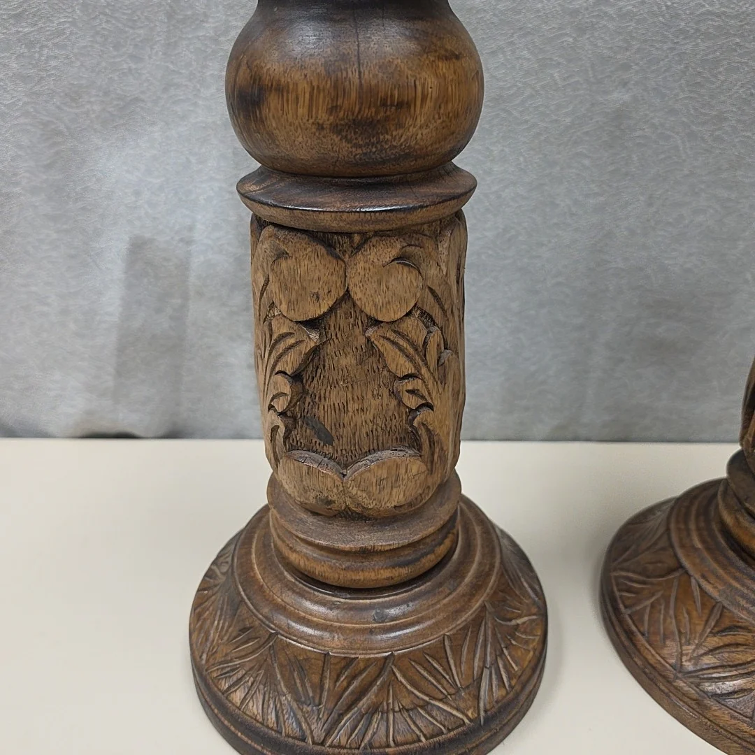 CARVED WOODEN CANDLE HOLDERS - Image 4