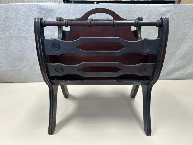 CHERRY WOOD CARVED MAGAZINE RACK