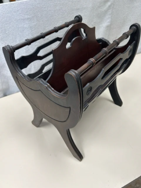 CHERRY WOOD CARVED MAGAZINE RACK - Image 2