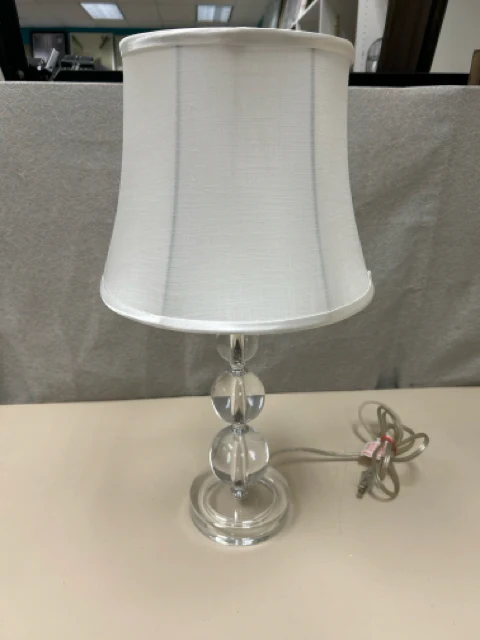 GLASS LAMP W/WHITE SHADE
