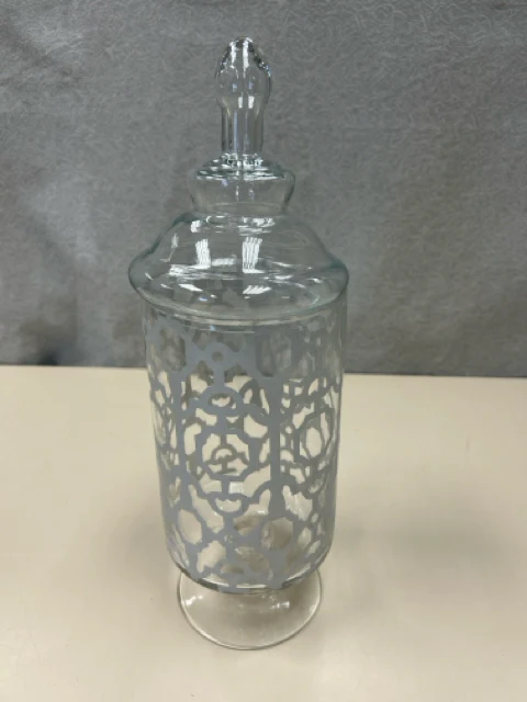 GRAY DESIGN VASE W/LID