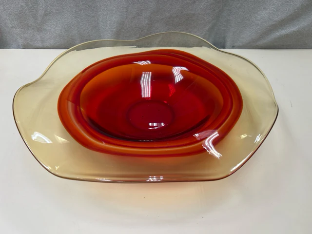 LARGE RED GLASS BOWL