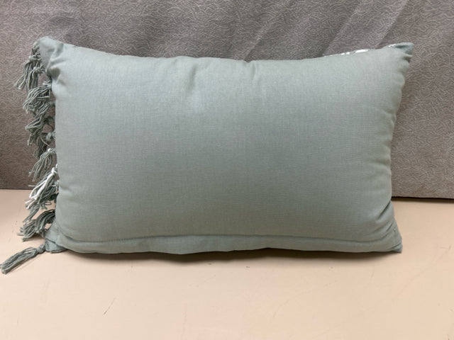 LIGHT BLUE WHITE PILLOW W/TASSELS - Image 2
