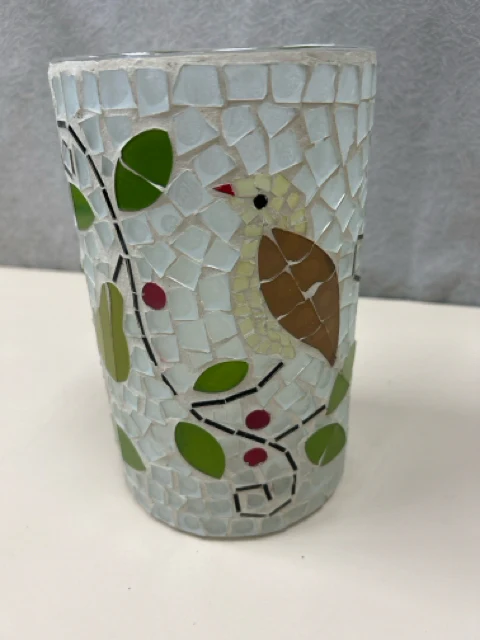 MOSIAC GLASS BIRD THEME CANDLE HOLDER