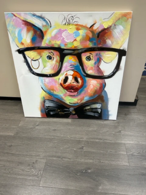 MULTI COLOR PIG W/GLASSES CANVAS