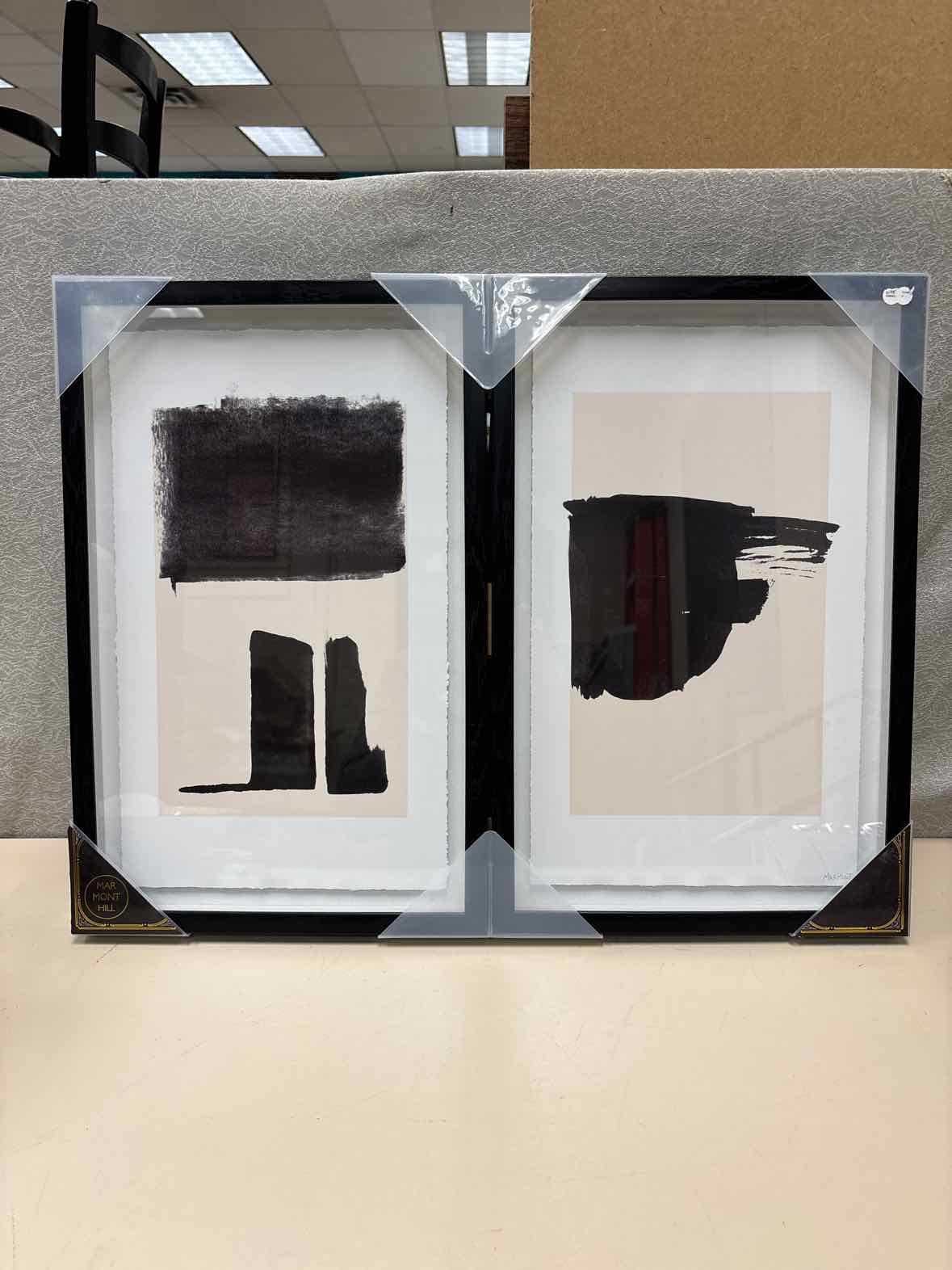 SET OF 2 BLACK/TAN/WHITE ABSTRACT