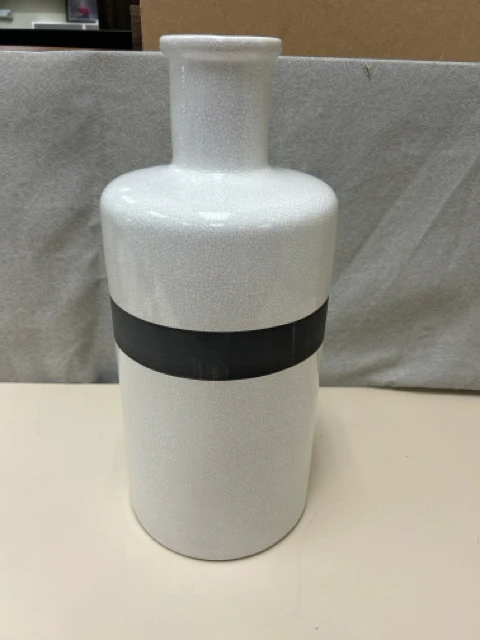 WHITE CRACKLE BLACK STRIP VASE