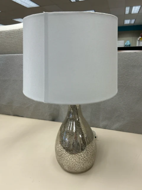 WHITE SHADE MERCURY GLASS LAMP