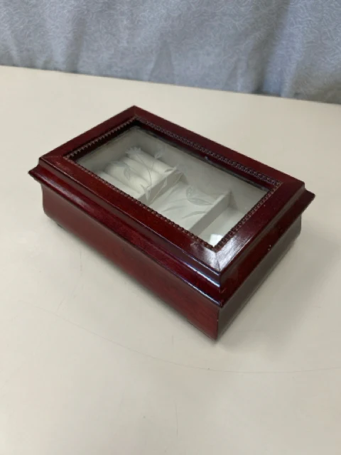 WOOD/GLASS TOP JEWELRY BOX