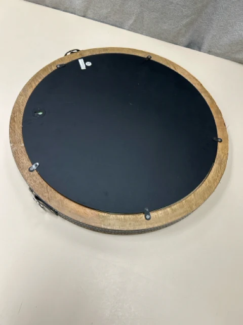 WOOD LEATHER WRAPPED ROUND MIRROR - Image 2
